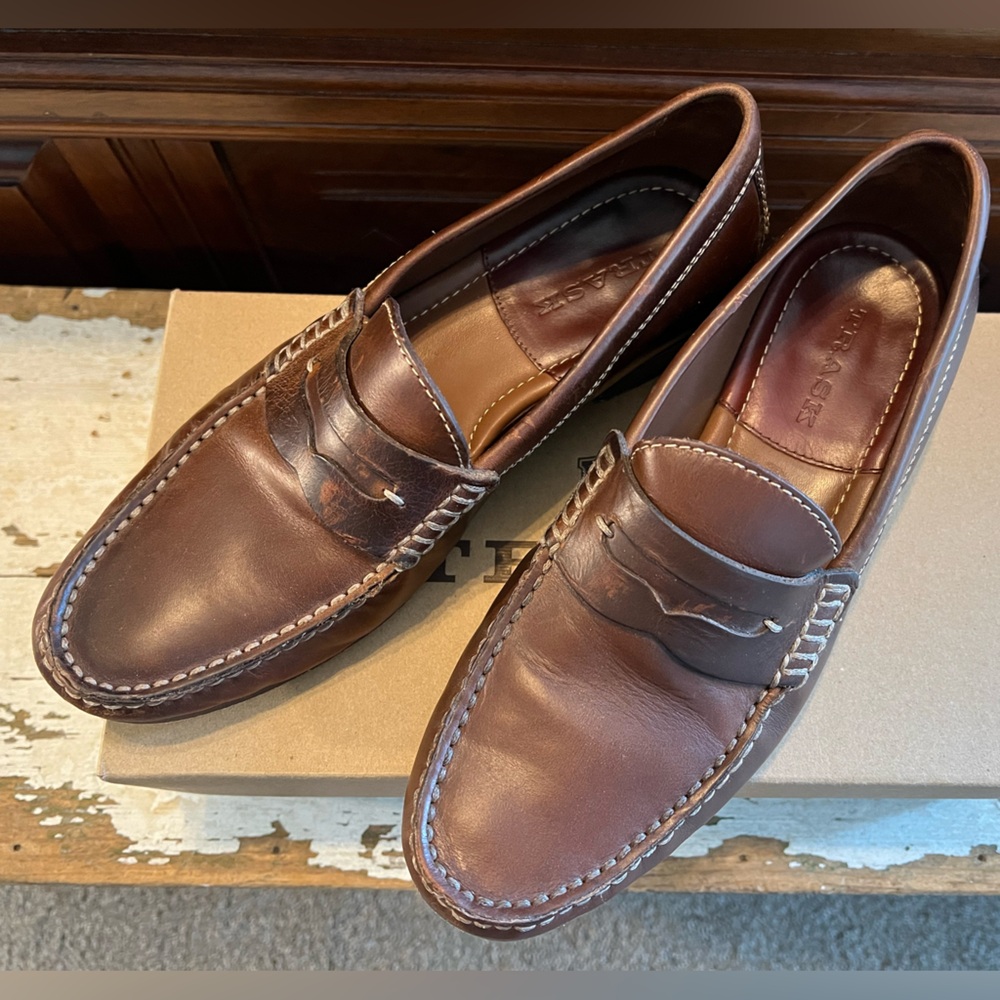 Trask Sadler Brandy American Steer brown men’s shoes size 8 1/2 M.